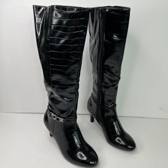 Karen Scott Womens Hannap Dressy Tall Mid-Calf Boots Black Croco 5M #601 - Picture 4 of 12